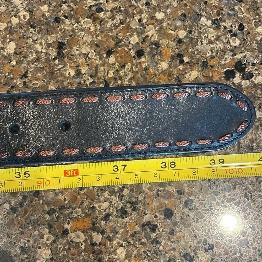 Brighton Strap Braided Leather Stitched Belt Silver Buckle Boho Western Size 34